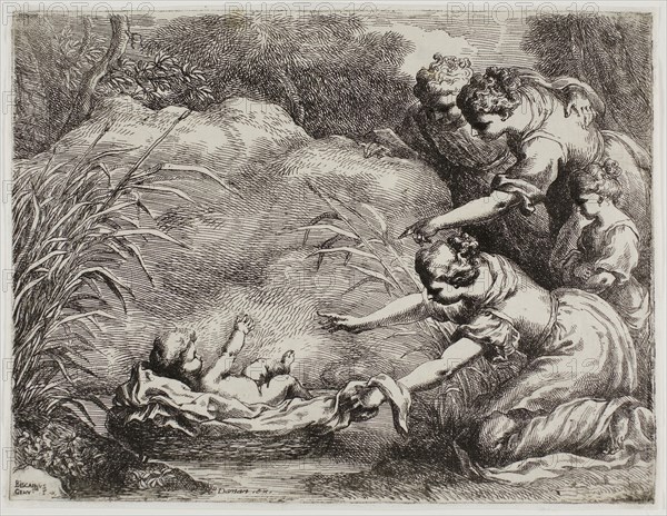 The Finding of Moses, c. 1655, Bartolomeo Biscaino, Italian, before 1629-1657, Italy, Etching on ivory laid paper, 189 x 244 mm