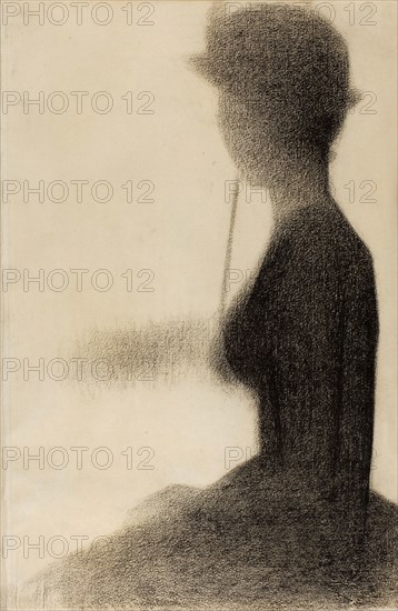 Seated Woman with a Parasol (study for La Grande Jatte), 1884/85, Georges Seurat, French, 1859-1891, France, Black Conté crayon on ivory laid paper, 480 × 315 mm