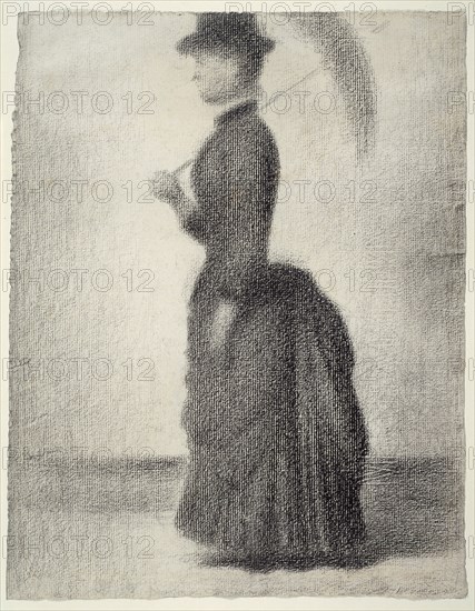 Woman Walking with a Parasol (study for La Grande Jatte), 1884, Georges Seurat, French, 1859-1891, France, Conté crayon on cream laid paper, 317 × 241 mm