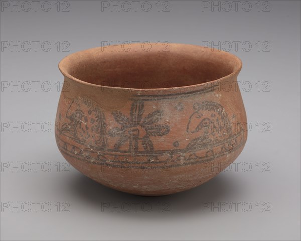 Painted Bowl with Faunal and Floral Design, 5th century, Pakistan, Ancient region of Gandhara, Gandhara, Terracotta with black pigment, 7.9 × 11.9 × 12 cm (3 1/8 × 4 11/16 × 4 3/4 in.)