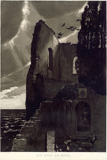 The Castle by the Sea, 1887, Max Klinger (German, 1857-1920), after Arnold  Böcklin (Swiss, 1827-1901), Germany, Etching and aquatint on ivory wove paper, laid down on ivory wove paper, 760 x 557 mm (plate), 879 x 599 mm (sheet)