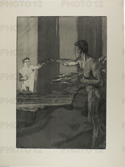 Philosopher, plate three from One Death, Part II, c. 1889, Max Klinger, German, 1857-1920, Germany, Etching and aquatint on dark cream wove paper, 307 x 172 mm (plate), 585 x 307 mm (sheet)