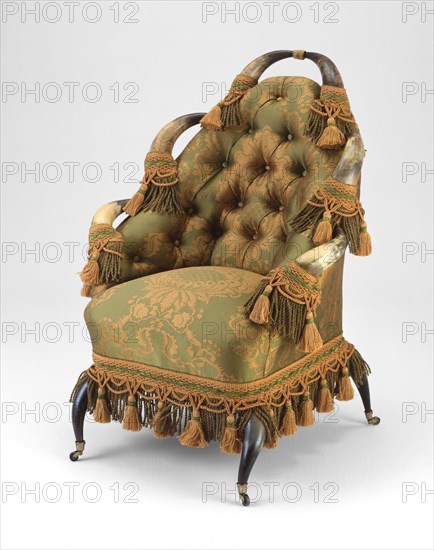 Steer Horn Armchair, 1870/80, American, 19th century, Texas, Texas, Horn, silk, brass, H.: 92.7 cm (36 1/2 in.)