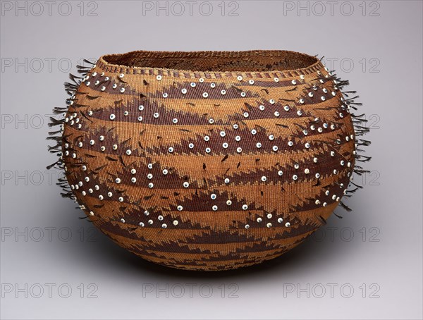 Wedding Basket, c. 1895, Pomo, Northern California, United States, California, Plant fibers, feathers, and glass and clamshell beads, 61 × 63.5 cm (24 × 25 in.)