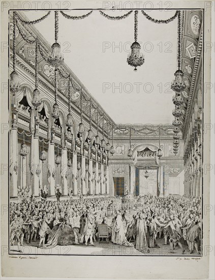 Royal Feast, 1782, Jean Michel Moreau (French, 1741-1814), partially etched and finished by Antoine Jean Duclos (French, 1742-1795), France, Etching and engraving on ivory laid paper, 465 × 367 mm (image), 524 × 396 mm (sheet)