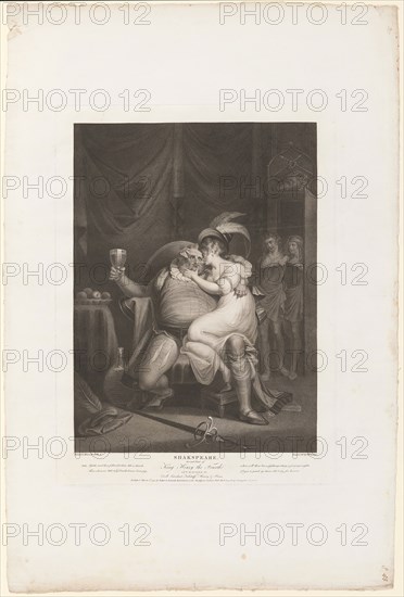 Prince Hal and Poins Surprise Falstaff with Doll Tearsheet, 1795, William Satchwell Leney (English, 1769-1831), after Henry Fuseli (Swiss, active in England, 1741-1825), published by John Boydell (English, 1719-1804), authored by William Shakespeare (English, 1564-1616), England, Engraving on ivory wove paper, 565 × 413 mm (plate), 868 × 581 mm (sheet)