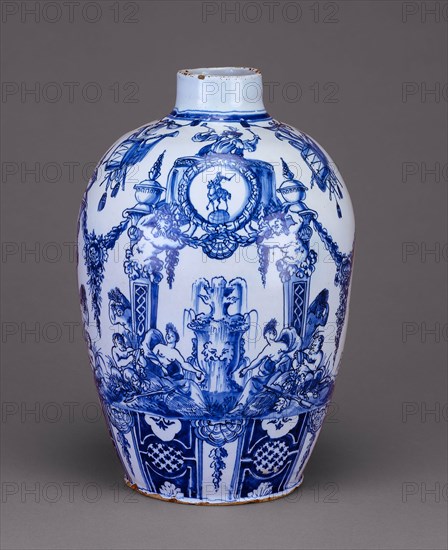 Vase, c. 1690, Attributed to De Grieksche A (The Greek A) Factory, Delft, Netherlands, 1658-1722, Delft, Tin-glazed earthenware, H. 31 cm (12 3/16 in.)