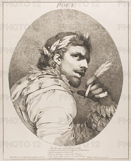 Poet, May 20, 1775 (originally published), published 1809, John Hamilton Mortimer, English, 1740-1779, England, Etching on cream wove paper, 403 × 324 mm (plate), 580 × 341 mm (sheet)