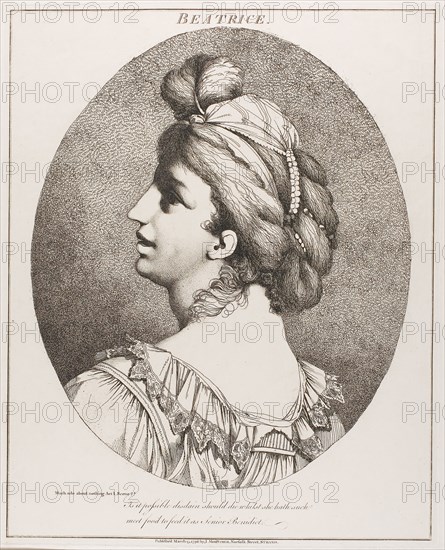 Beatrice, March 15, 1776 (originally published), published 1809, John Hamilton Mortimer, English, 1740-1779, England, Etching on cream wove paper, 402 × 424 mm (plate), 596 × 437 mm (sheet)