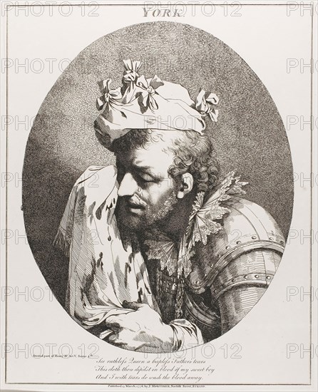 York, from Twelve Characters from Shakespeare, originally published March 15, 1776, published 1809, John Hamilton Mortimer, English, 1740-1779, England, Etching on cream wove paper, 400 × 324 mm (plate), 603 × 447 mm (sheet)