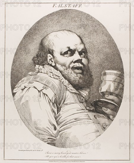 Falstaff, originally published March 15, 1776,  published 1809, John Hamilton Mortimer, English, 1740-1779, England, Etching on cream wove paper, 402 × 324 mm (plate), 599 × 442 mm (sheet)