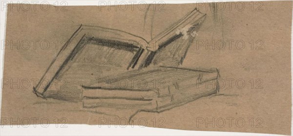 Sketch of Two Books, n.d., William Michael Harnett, American, born Ireland, 1848-1892, United States, Graphite, with smudging on tan wove paper, 65.5 x 141 mm