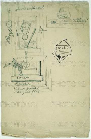 Still Life Sketch, n.d., William Michael Harnett, American, born Ireland, 1848-1892, United States, Graphite and pen and brown ink on cream laid paper, 202 x 133 mm