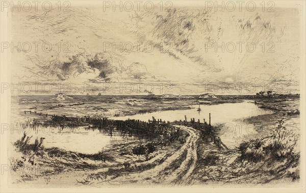 Sunrise—The Pond, East Hampton, 1883, Thomas Moran, American, born England, 1837-1926, United States, Etching on cream laid paper, 111 x 179 mm (image), 113 x 181 mm (plate), 240 x 311 mm (sheet)