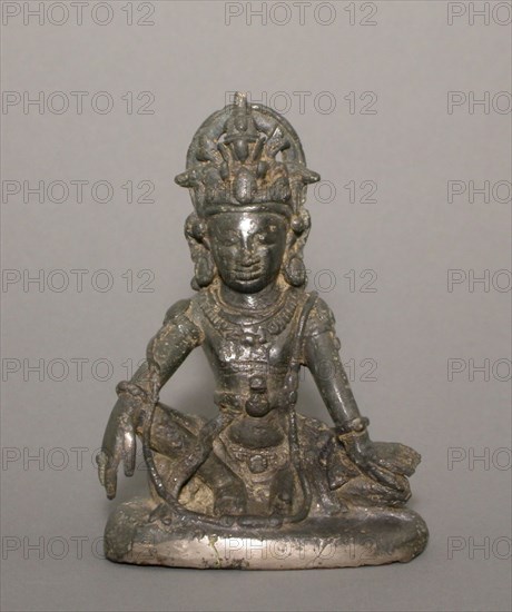 Seated Bodhisattva Maitreya, Pyu period, 7th century, Burma (Myanmar), possibly Sri Ksetra, Burma, Bronze, 12.3 × 9 × 5.3 cm (4 7/8 × 3 1/2 × 2 1/8 in.)