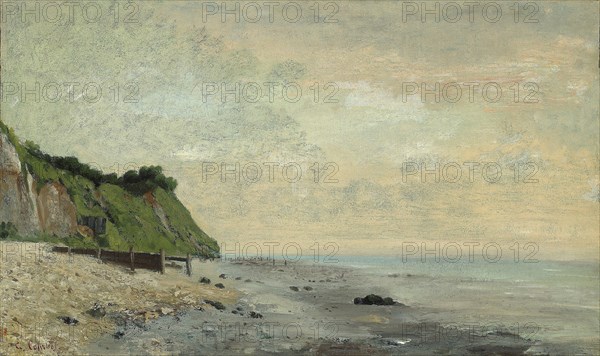 Cliffs on the Sea Coast: Small Beach, Sunrise (Falaise au bord de la mer, vu Petite Plage, soleil levant), 1865, Gustave Courbet, French, 1819-1877, France, Oil on canvas, 35.9 × 60 cm (14 1/8 × 23 1/2 in.)
