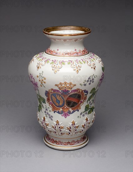 Vase, c. 1730, Du Paquier Porcelain Manufactory, Austrian, 1718-1744, Vienna, Hard-paste porcelain, polychrome enamels, and gilding, H. 29.2 cm (11 1/2 in.), diam. 19.1 cm (7 1/2 in.)