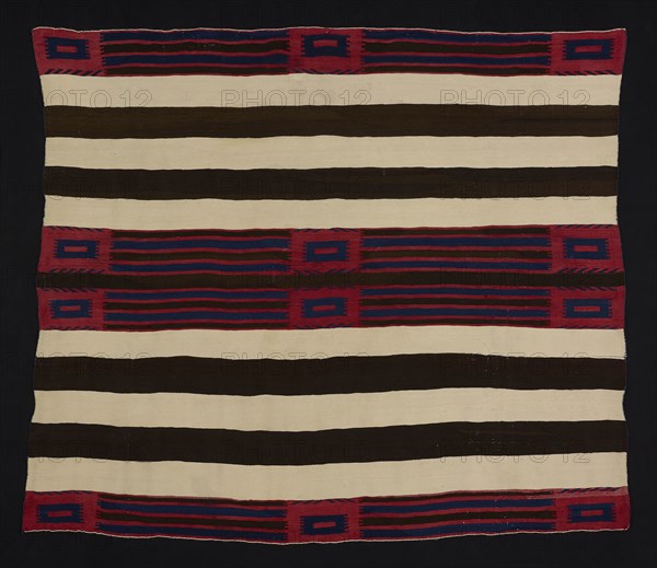 Chief Blanket (Second Phase), 1850/65, Navajo (Diné), Northern New Mexico or Arizona, United States, Arizona, Wool, single interlocking tapestry weave, twined edges, 146 × 173.5 cm (57 1/2 × 68 1/4 in.)
