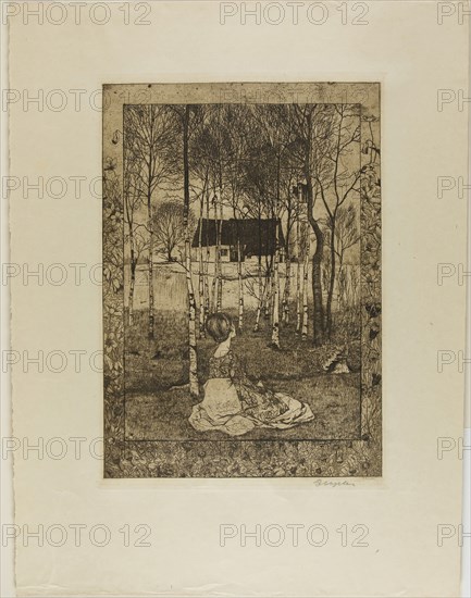 Spring, 1896, Heinrich Johann Vogeler, German, 1872-1942, Germany, Etching on tan wove paper, 347 x 245 mm (plate), 497 x 381 mm (sheet)