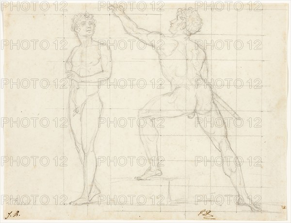 Study for The Distribution of the Eagles, c. 1810, Jacques Louis David, French, 1748-1825, France, Black chalk on ivory wove paper, squared in graphite, 186 × 241 mm