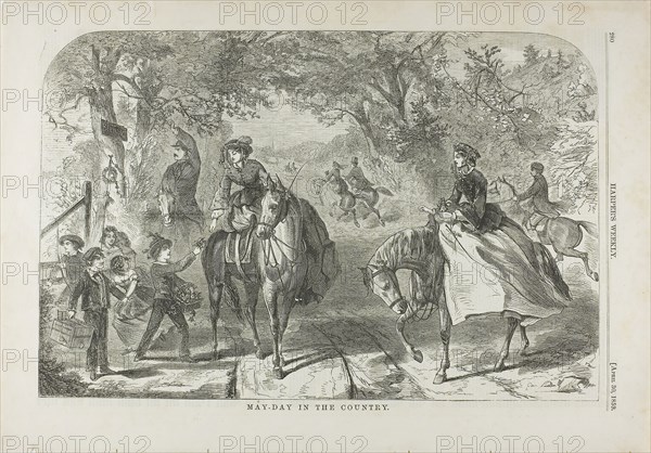 May-Day in the Country, published April 30, 1859, Winslow Homer (American, 1836-1910), published by Harper’s Weekly (American, 1857-1916), United States, Wood engraving on paper, 232 x 350 mm (image), 287 x 409 mm (sheet)
