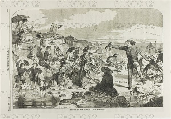 August in the Country—The Seashore, published August 27, 1859, Winslow Homer (American, 1836-1910), published by Harper’s Weekly (American, 1857-1916), United States, Wood engraving on paper, 232 x 350 mm (image), 278 x 398 mm (sheet)