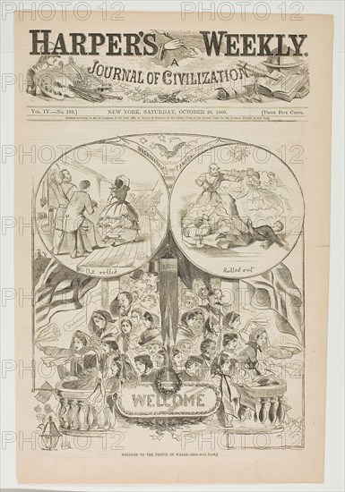 Welcome to the Prince of Wales, published October 20, 1860, Winslow Homer (American, 1836-1910), published by Harper’s Weekly (American, 1857-1916), United States, Wood engraving on paper, 400 x 266 mm