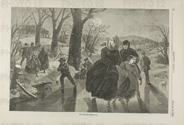 The Skating Season, published January 18, 1862, Winslow Homer (American, 1836-1910), published by Harper’s Weekly (American, 1857-1916), United States, Wood engraving on paper, 230 x 349 mm (image), 278 x 400 mm (sheet)