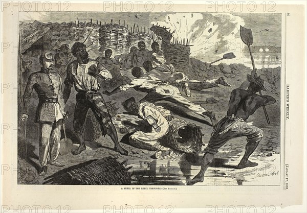 A Shell in the Rebel Trenches, published January 17, 1863, Winslow Homer (American, 1836-1910), published by Harper’s Weekly (American, 1857-1916), United States, Wood engraving on paper, 230 x 350 mm (image), 275 x 400 mm (sheet)