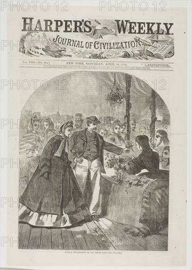 Floral Department of the Great Fair, published April 16, 1864, Winslow Homer (American, 1836-1910), published by Harper’s Weekly (American, 1857-1916), United States, Wood engraving on paper, 276 x 232 mm (image), 402 x 278 mm (sheet)