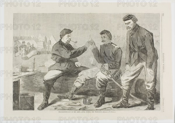 Thanksgiving Day in the Army—After Dinner: The Wish Bone, published December 3, 1864, Winslow Homer (American, 1836-1910), published by Harper’s Weekly (American, 1857-1916), United States, Wood engraving on paper, 233 x 352 mm (image), 282 x 402 mm (sheet)