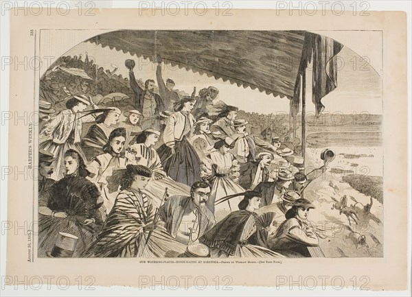 Our Watering Places—Horse-Racing at Saratoga, published August 26, 1865, Winslow Homer (American, 1836-1910), published by Harper’s Weekly (American, 1857-1916), United States, Wood engraving on paper, 233 x 353 mm (image), 385 x 408 mm (sheet)