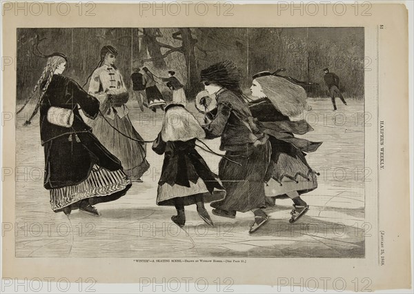 Winter—A Skating Scene, published January 25, 1868, Winslow Homer (American, 1836-1910), published by Harper’s Weekly (American, 1857-1916), United States, Wood engraving on paper, 228 x 346 mm (image), 284 x 402 mm (sheet)