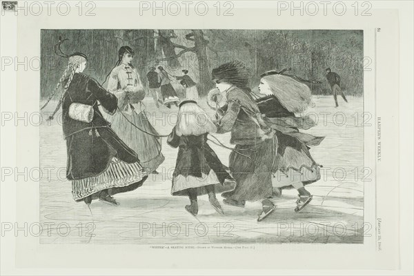 Winter—A Skating Scene, published January 25, 1868, Winslow Homer (American, 1836-1910), published by Harper’s Weekly (American, 1857-1916), United States, Wood engraving on ivory wove paper, 228 x 346 mm (image), 278 x 406 mm (sheet)
