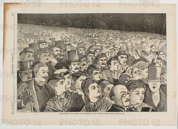 Fire Works on the Night of the Fourth of July, published July 11, 1868, Winslow Homer (American, 1836-1910), published by Harper’s Weekly (American, 1857-1916), United States, Wood engraving on paper, 232 x 353 mm (image), 287 x 409 mm (sheet)