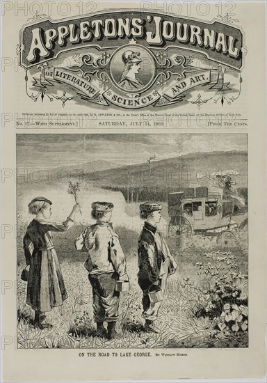 On the Road to Lake George, published July 24, 1869, Winslow Homer (American, 1836-1910), published by Appletons’ Journal (American, 1869-1881), United States, Wood engraving on paper, 156 x 168 mm (image), 274 x 193 mm (sheet)