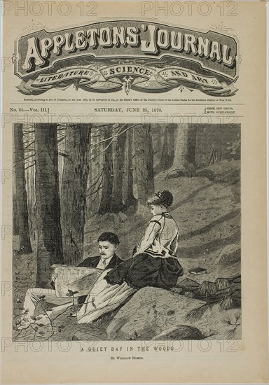 A Quiet Day in the Woods, published June 25, 1870, Winslow Homer (American, 1836-1910), published by Appletons’ Journal (American, 1869-1881), United States, Wood engraving on paper, 156 x 165 mm (image), 276 x 193 mm (sheet)