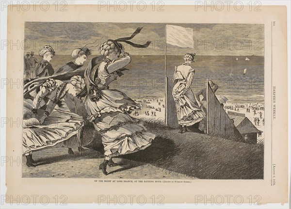 On the Bluff at Long Branch, at the Bathing Hour, published August 6, 1870, Winslow Homer (American, 1836-1910), published by Harper’s Weekly (American, 1857-1916), United States, Wood engraving on paper, 226 x 350 mm (image), 288 x 408 mm (sheet)