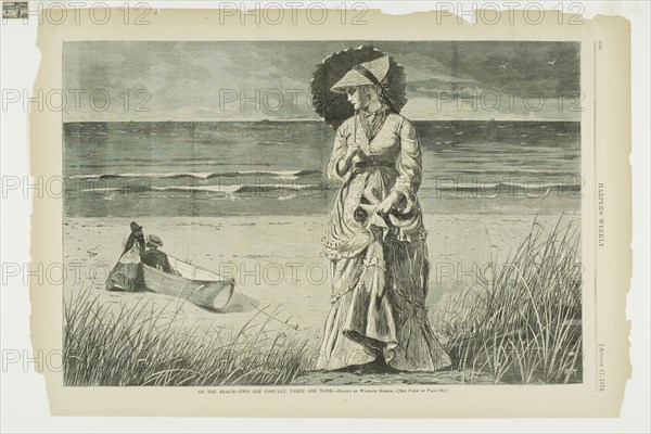 On the Beach—Two Are Company, Three Are None, published August 17, 1872, Winslow Homer (American, 1836-1910), published by Harper’s Weekly (American, 1857-1916), United States, Wood engraving on paper, 233 x 351 mm (image), 277 x 407 mm (sheet)