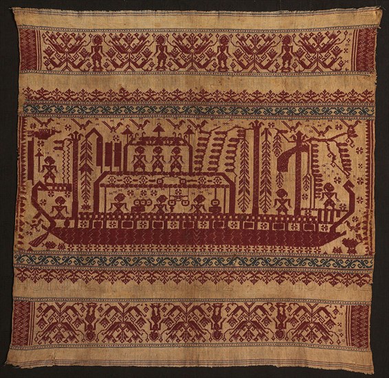 Ceremonial Cloth (tampan), Mid–19th century, Paminggir people, Indonesia, South Sumatra, Lampung area, Lampung Bay, Indonesia, Cotton, plain weave with supplementary patterning wefts, 70.3 x 71 cm (27 5/8 x 28 in.)
