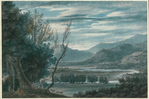 The Valley of the Eisak Near Brixen in the Tyrol, 1783/84, John Robert Cozens, English, 1752-1797, England, Brush and black ink, and watercolor, with scraping, on cream wove paper, laid down on ivory wove paper and edge mounted on card, 251 × 375 mm