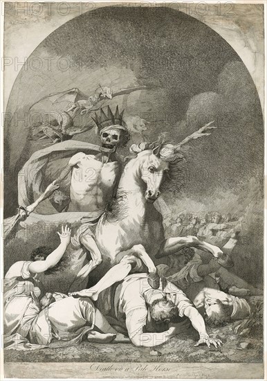 Death on a Pale Horse, 1784, after the drawing of 1775, Joseph Haynes (English, 1760-1829), after John Hamilton Mortimer (English, 1740-1779), England, Etching on ivory laid paper, 656 × 476 mm (image), 686 × 477 mm (sheet)
