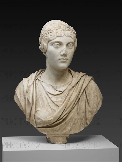 Portrait Bust of a Woman, Mid–2nd century AD, Roman, Rome, Marble, 64.8 × 47.6 × 27.3 cm (25 1/2 × 18 3/4 × 10 3/4 in.)