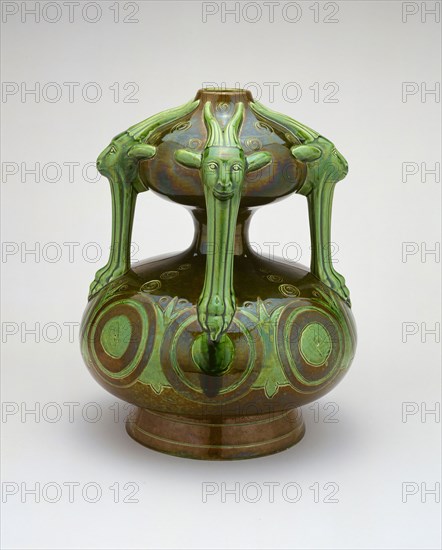 Grotesque Vase, c. 1893, Christopher Dresser, English, born Scotland, 1834-1904, Made by Ault Pottery, Swadlincote, Derbyshire, England, 1887-1923, England, Lead-glazed earthenware, 27.3 × 21.6 cm (10 3/4 × 8 1/2 in.)