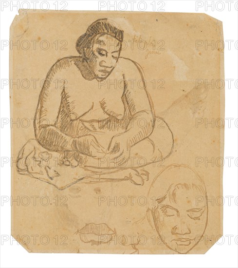 Seated Tahitian Woman (recto), Standing Tahitian Woman (verso), 1891/93, Paul Gauguin, French, 1848-1903, France, Pen and brown ink (originally purple, est.), with graphite, on cream wove paper (recto), pen and brown ink (originally purple, est.), with traces of graphite, on cream wove paper, removed from a sketchbook and trimmed, 179 × 158 mm
