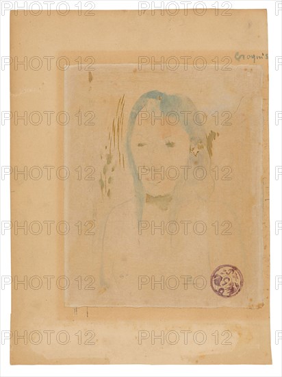 Bust of a Tahitian Woman, 1894, Paul Gauguin, French, 1848-1903, France, Watercolor monotype on ivory Japanese paper, discolored to tan, laid down on tan wove paper, 242 × 200 mm (primary support), 353 × 262 mm (secondary support)