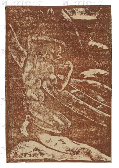 A Fisherman Drinking Beside His Canoe, 1894, Paul Gauguin, French, 1848-1903, France, Wood-block print in brown ink on cream wove Japanese paper, laid down on cream wove Japanese paper, 204 × 140 mm (image/primary/secondary support)