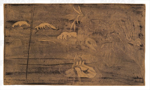 L’univers est créé (The Universe Is Being Created), from the Noa Noa Suite, 1893/94, Paul Gauguin, French, 1848-1903, France, Wood-block print in black ink, with selective wiping, on pink wove paper (faded to pinkish tan), 205 × 355 mm (image), 207 × 357 mm (sheet)