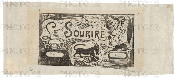 Fox, Busts of Two Women, and a Rabbit, headpiece for Le sourire, 1899/1900, Paul Gauguin, French, 1848-1903, France, Wood-block print in black ink on thin ivory Japanese paper, laid down on ivory Japanese paper, 103 × 186 mm (image), 123 × 228 mm (ma×.) (sheet), 142 × 333 mm (secondary support)