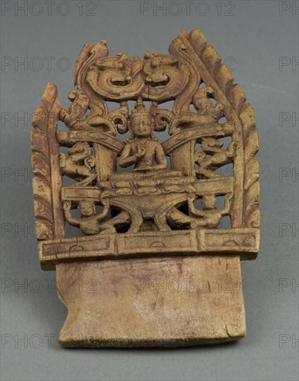 Crown Panel Depicting a Tathaghata, 12th century, Western Tibet, Western Tibet, Wood, 17 x 10.3 x 1 cm
